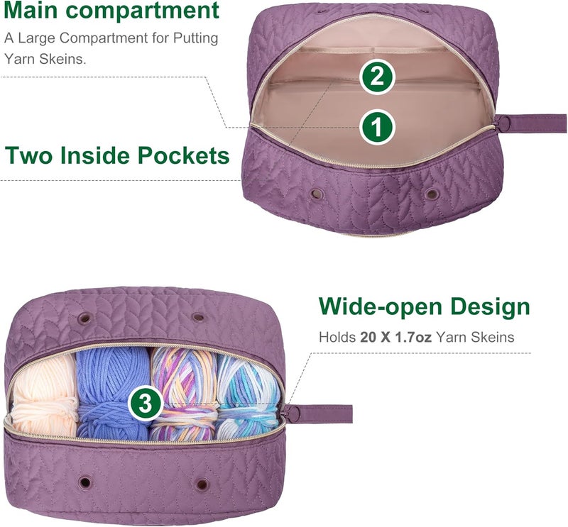 KarSyon Crochet Yarn Bag Knitting Bag Storage for Crocheting Accessories Crochet Hook Case Organizer Gift for Crochet Lovers (Purple) - Image 3
